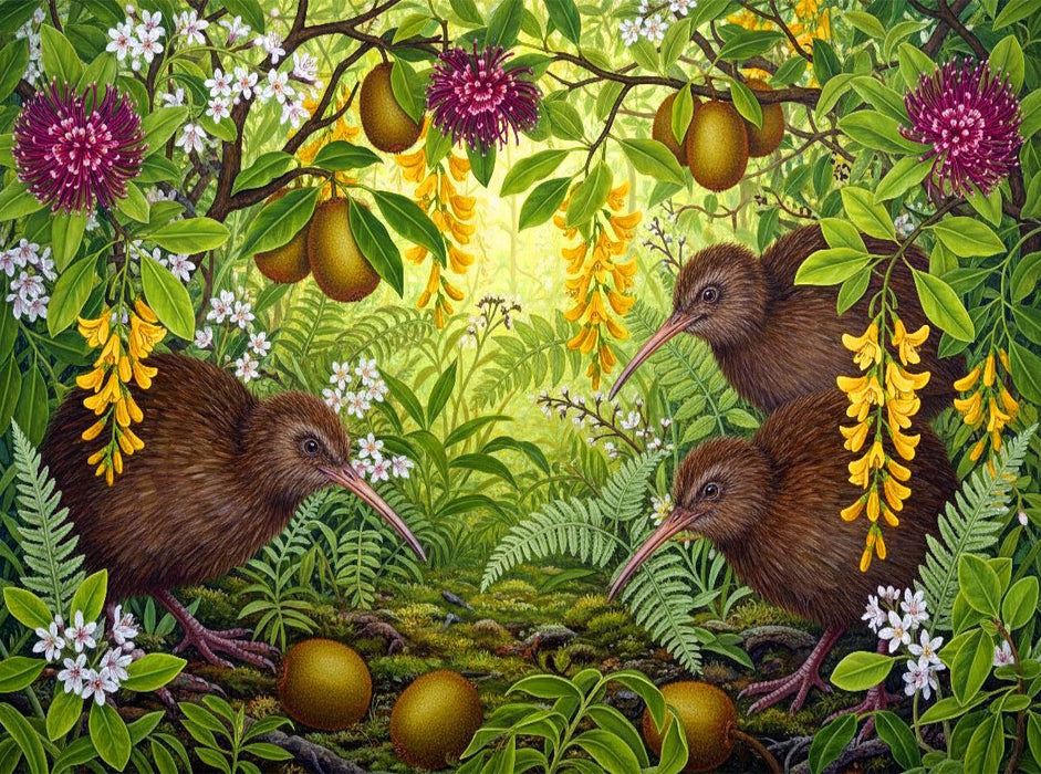 Kiwi und Kiwis - inmitten australischer Blüten - CALVENDO Foto-Puzzle'