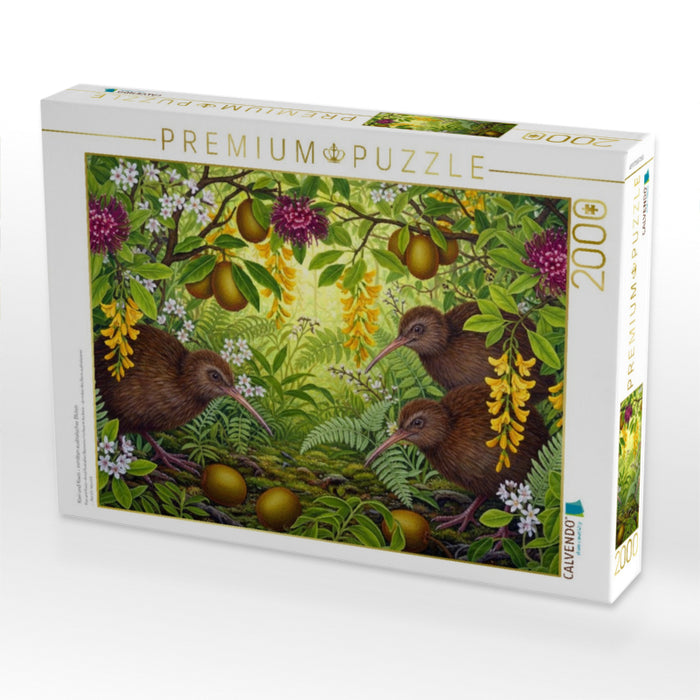 Kiwi und Kiwis - inmitten australischer Blüten - CALVENDO Foto-Puzzle'