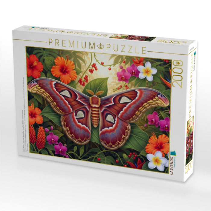 Atlas Motte - der edle Nachfalter zwischen Blüten seiner Heimat - CALVENDO Foto-Puzzle'