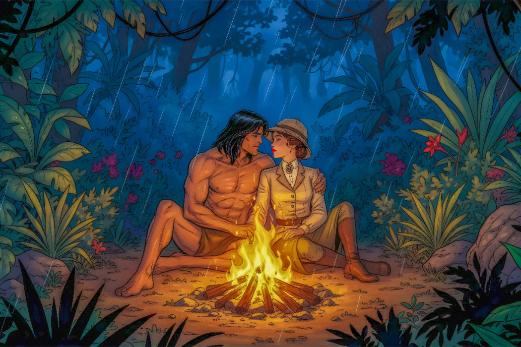 Premium Textil-Leinwand Jane und Tarzan finden wahre Nähe