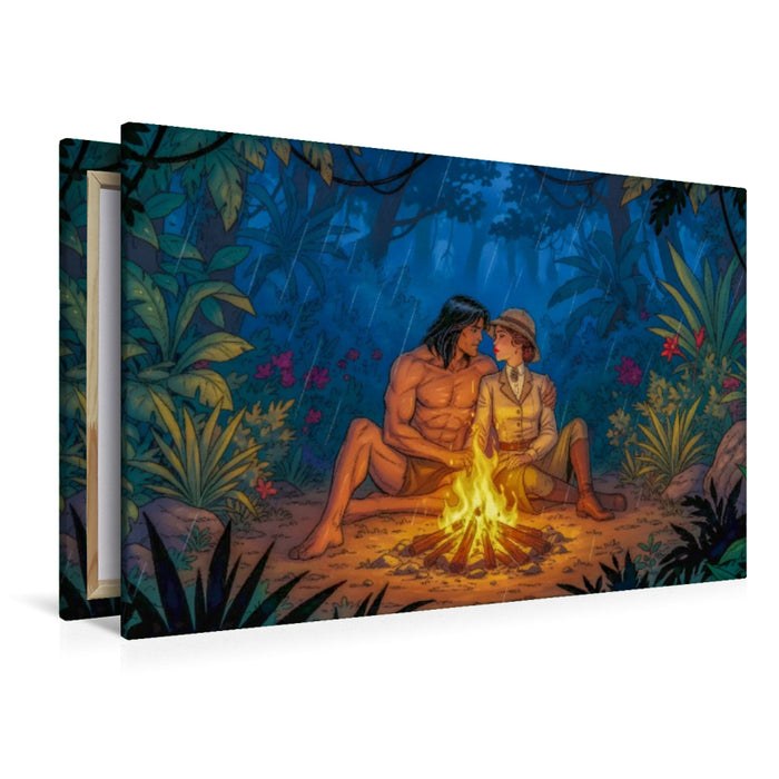 Premium Textil-Leinwand Jane und Tarzan finden wahre Nähe