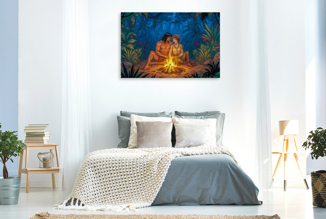 Premium Textil-Leinwand Jane und Tarzan finden wahre Nähe