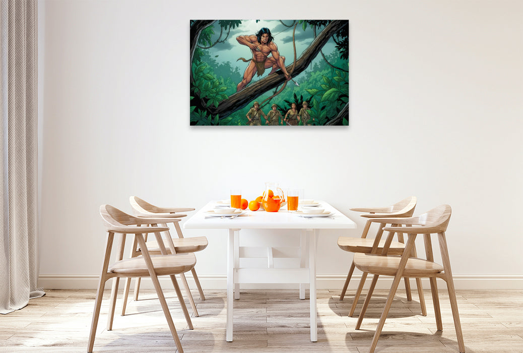 Premium Textil-Leinwand Tarzan verteidigt sein Reich gegen Eindringlinge