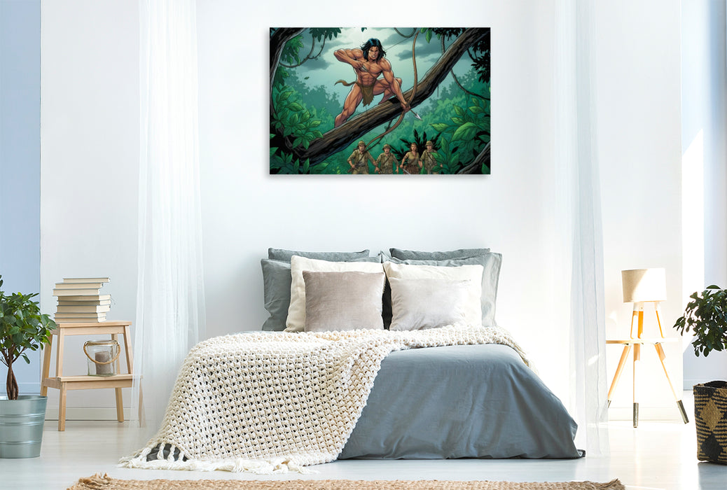 Premium Textil-Leinwand Tarzan verteidigt sein Reich gegen Eindringlinge