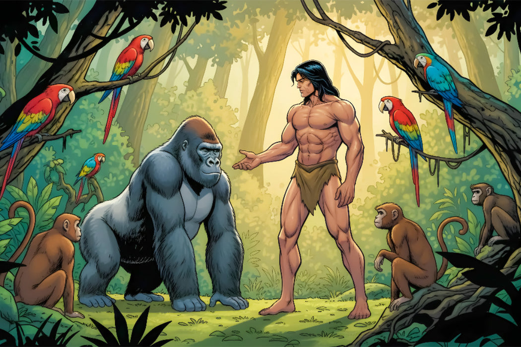 Premium Textil-Leinwand Tarzan wächst unter wilden Affen auf