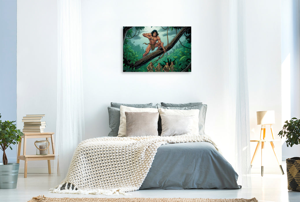 Premium Textil-Leinwand Tarzan verteidigt sein Reich gegen Eindringlinge