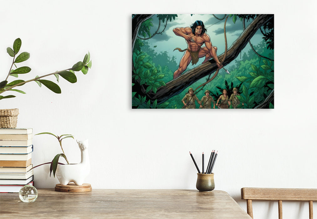 Premium Textil-Leinwand Tarzan verteidigt sein Reich gegen Eindringlinge