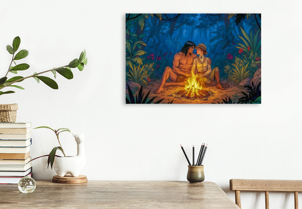 Premium Textil-Leinwand Jane und Tarzan finden wahre Nähe