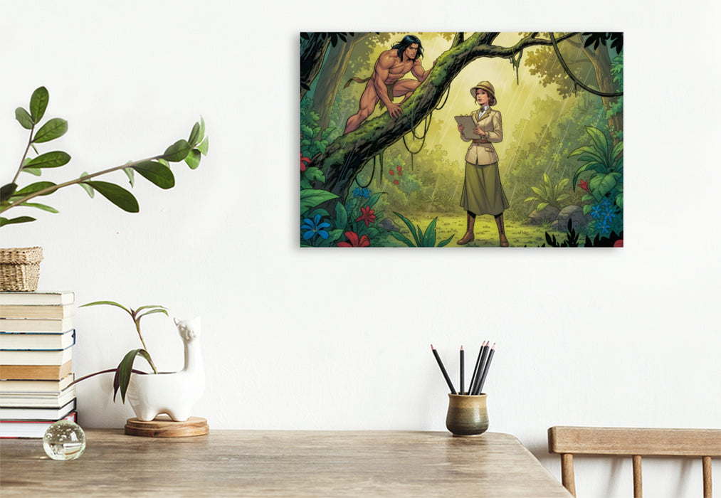 Premium Textil-Leinwand Tarzan begegnet erstmals der schönen Jane