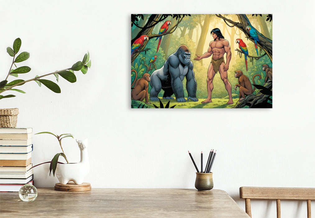 Premium Textil-Leinwand Tarzan wächst unter wilden Affen auf