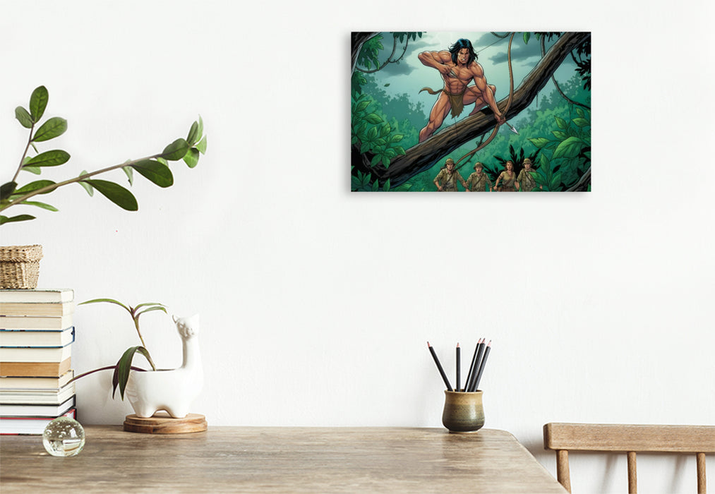 Premium Textil-Leinwand Tarzan verteidigt sein Reich gegen Eindringlinge