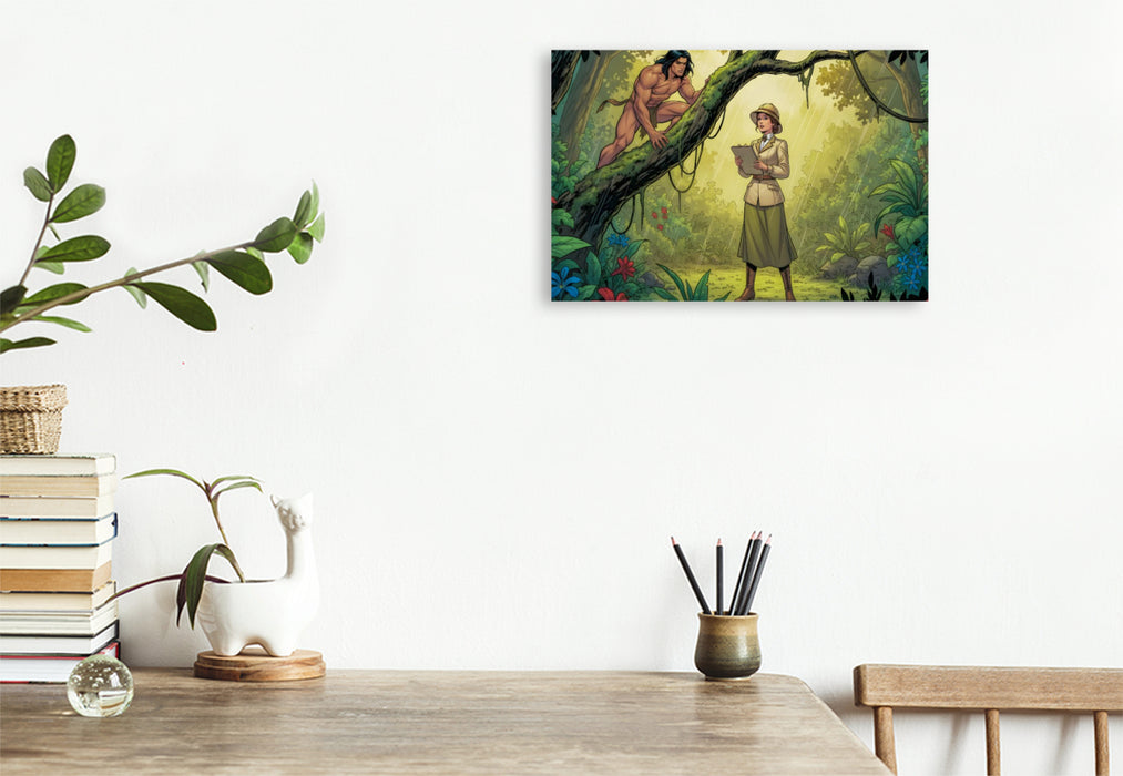 Premium Textil-Leinwand Tarzan begegnet erstmals der schönen Jane