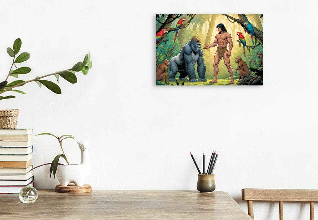Premium Textil-Leinwand Tarzan wächst unter wilden Affen auf