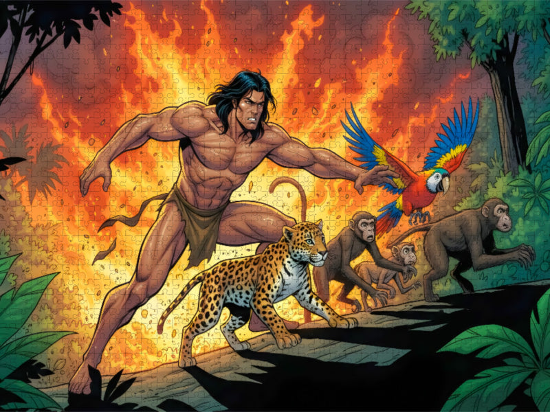 Tarzan rettet Tiere vor Feuerflammen - CALVENDO Foto-Puzzle'