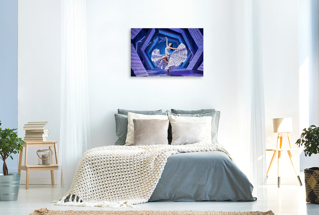Premium Textil-Leinwand Tänzerin im blauen Neonraum