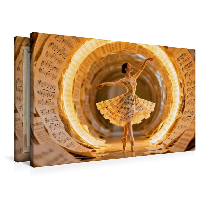 Premium Textil-Leinwand Ballerina im Notentunnel - Der erste Klang