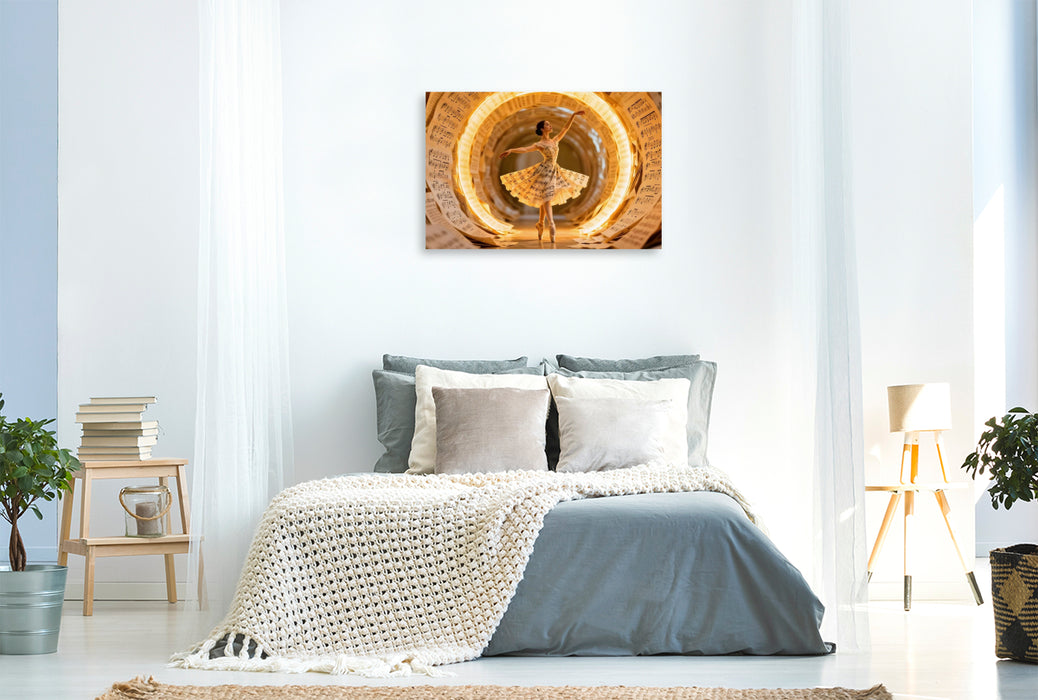 Premium Textil-Leinwand Ballerina im Notentunnel - Der erste Klang