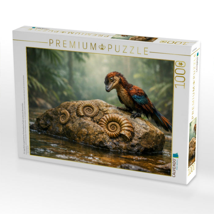 Ein eigentlich ausgestorbener Archaeopteryx findet versteinerte Ammoniten - CALVENDO Foto-Puzzle'