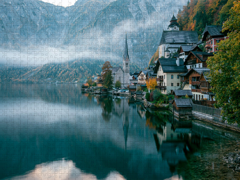Hallstatt, Österreich – Herbst Spiegelung - CALVENDO Foto-Puzzle'