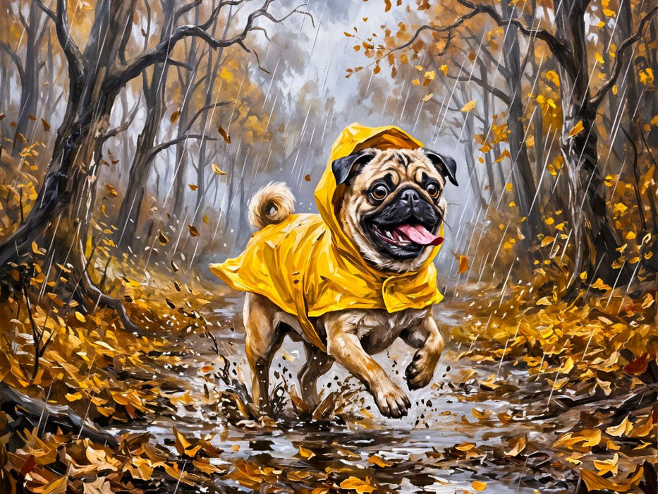 Mops rennt fröhlich durch matschige Novemberwege Puzzle - CALVENDO Foto-Puzzle'
