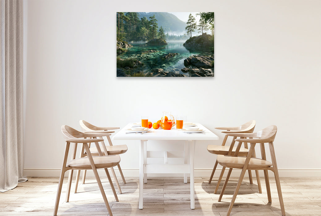 Premium Textil-Leinwand Die Kraft der Berge in perfektem Licht
