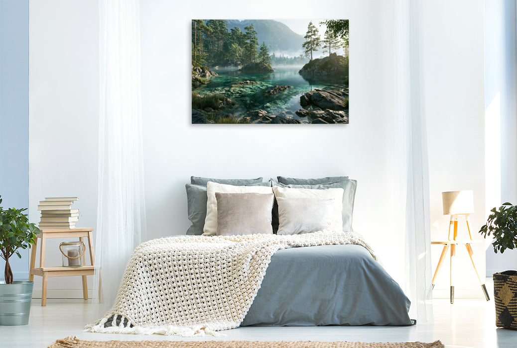 Premium Textil-Leinwand Die Kraft der Berge in perfektem Licht