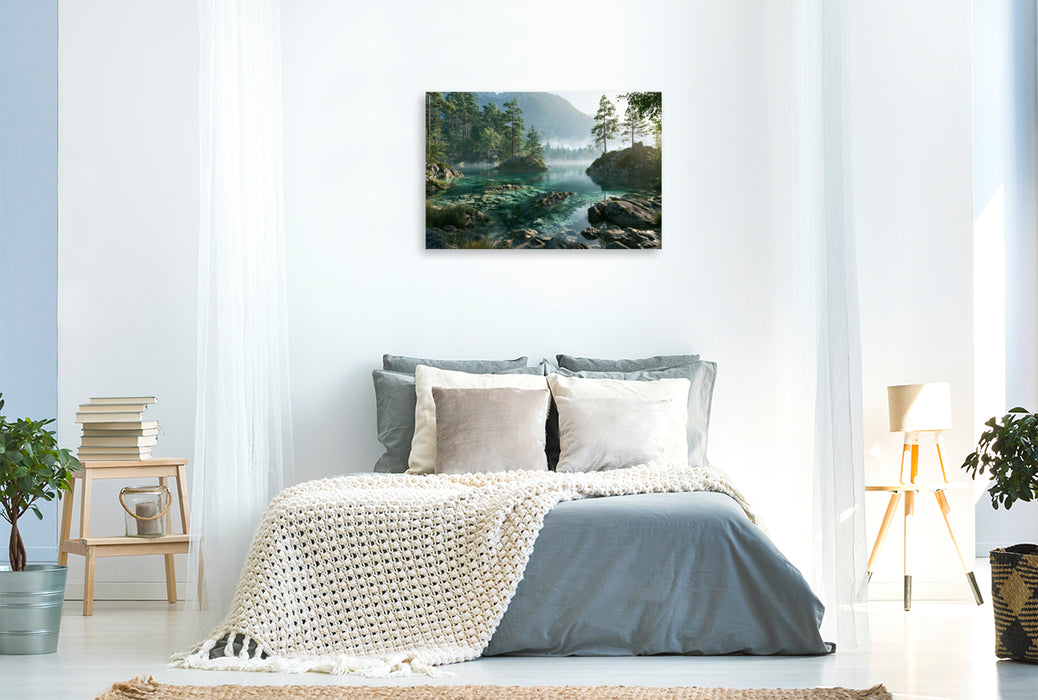 Premium Textil-Leinwand Die Kraft der Berge in perfektem Licht