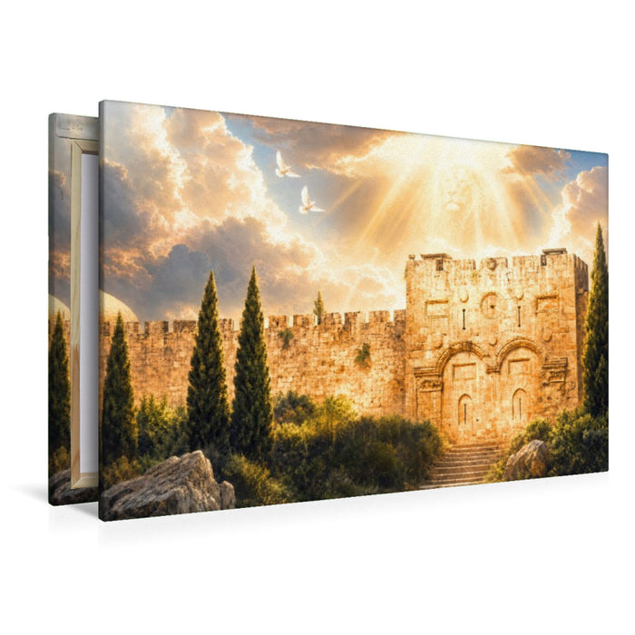 Premium Textil-Leinwand Jerusalem Goldenes Tor mit Löwe von Judah