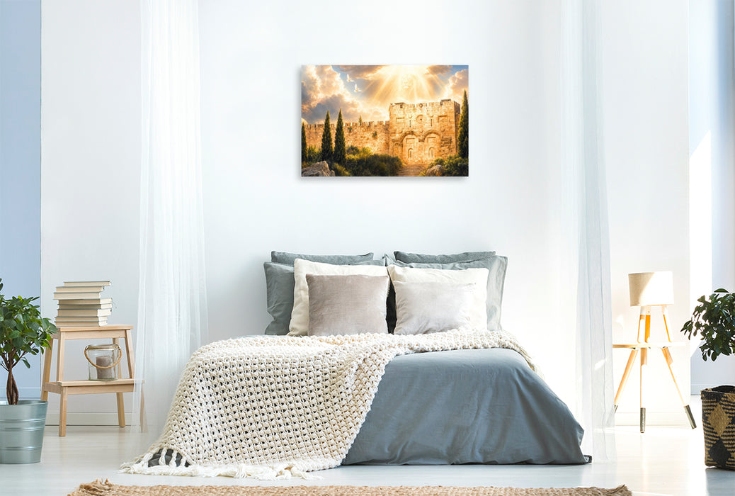 Premium Textil-Leinwand Jerusalem Goldenes Tor mit Löwe von Judah