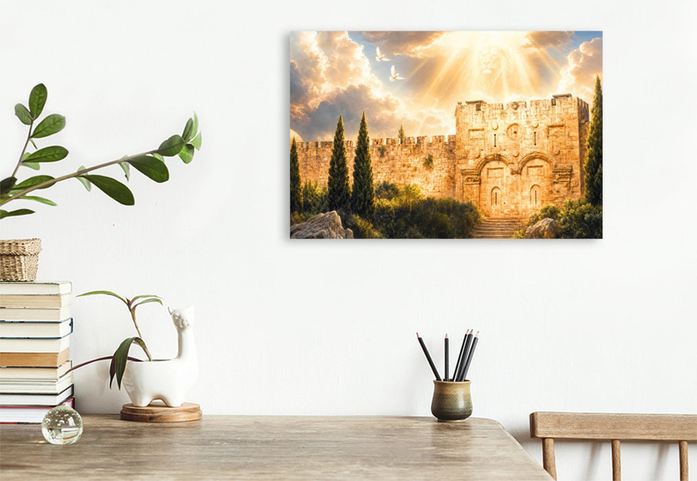 Premium Textil-Leinwand Jerusalem Goldenes Tor mit Löwe von Judah