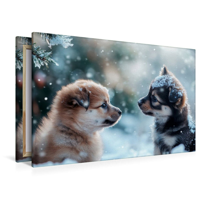 Premium Textil-Leinwand Herzenswärme im Schnee