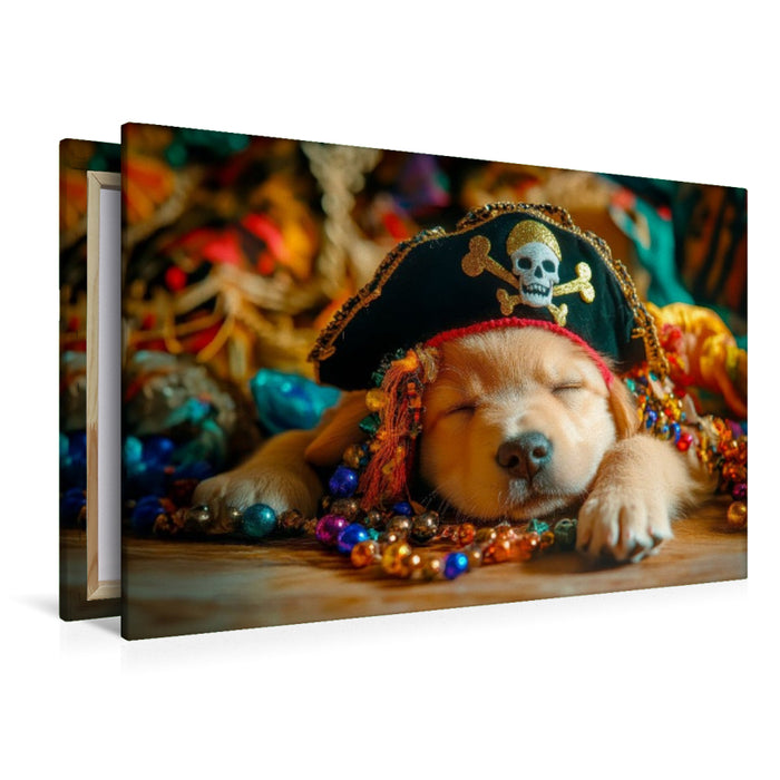 Premium Textil-Leinwand Golden-Retriever-Pirat im Land der Träume