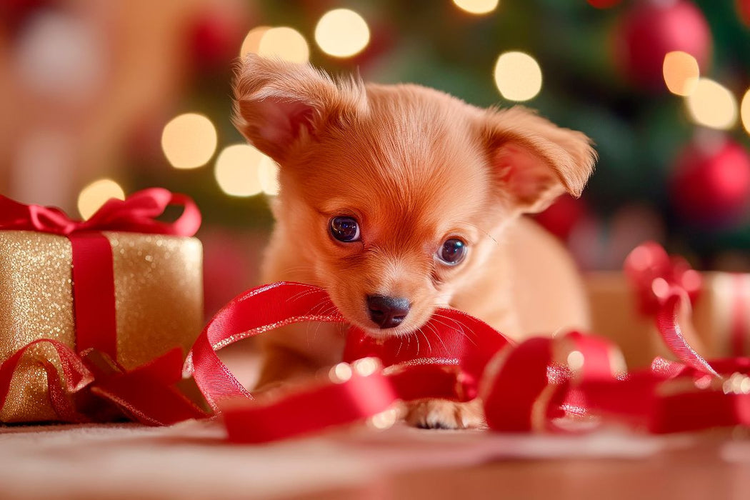 Premium Textil-Leinwand Weihnachtlicher Chihuahua Zauber auf vier Pfoten