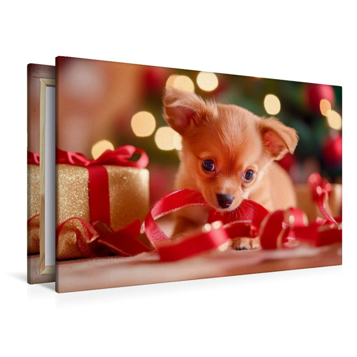 Premium Textil-Leinwand Weihnachtlicher Chihuahua Zauber auf vier Pfoten