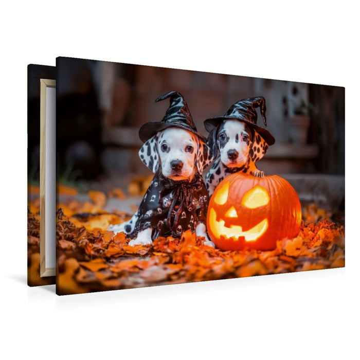 Premium Textil-Leinwand Magische Halloween Nacht mit Dalmatinern