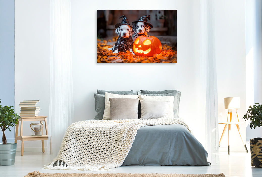 Premium Textil-Leinwand Magische Halloween Nacht mit Dalmatinern