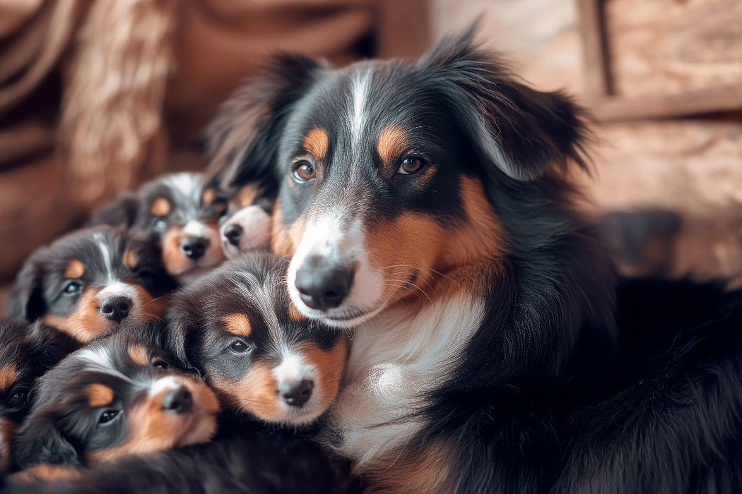 Premium Textil-Leinwand Niedliche Australian Shepherd Familie