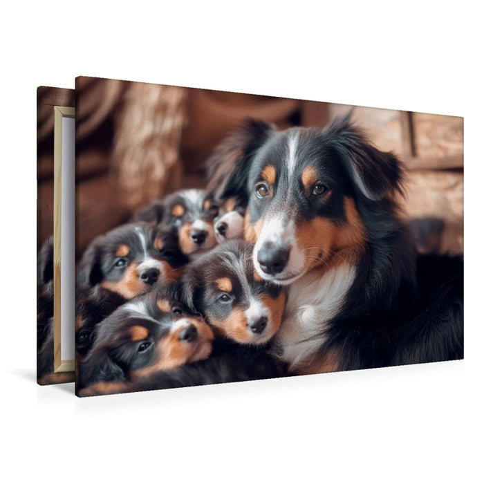 Premium Textil-Leinwand Niedliche Australian Shepherd Familie
