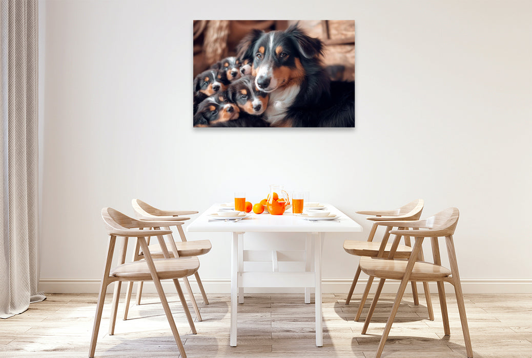 Premium Textil-Leinwand Niedliche Australian Shepherd Familie