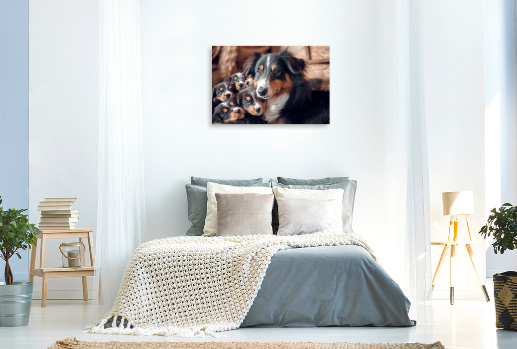 Premium Textil-Leinwand Niedliche Australian Shepherd Familie