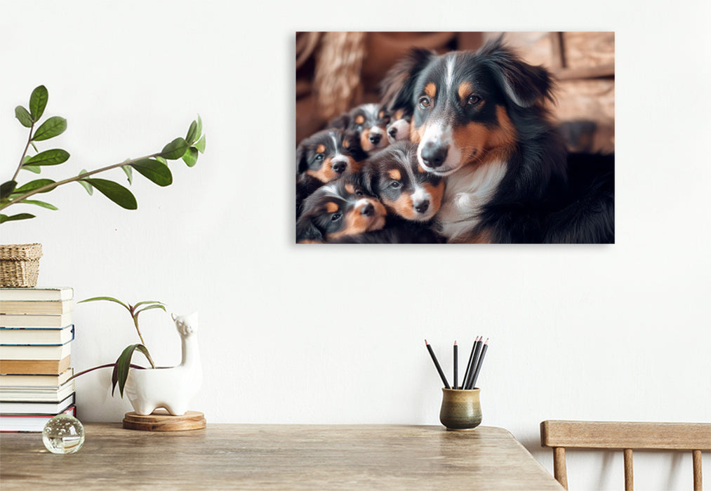 Premium Textil-Leinwand Niedliche Australian Shepherd Familie