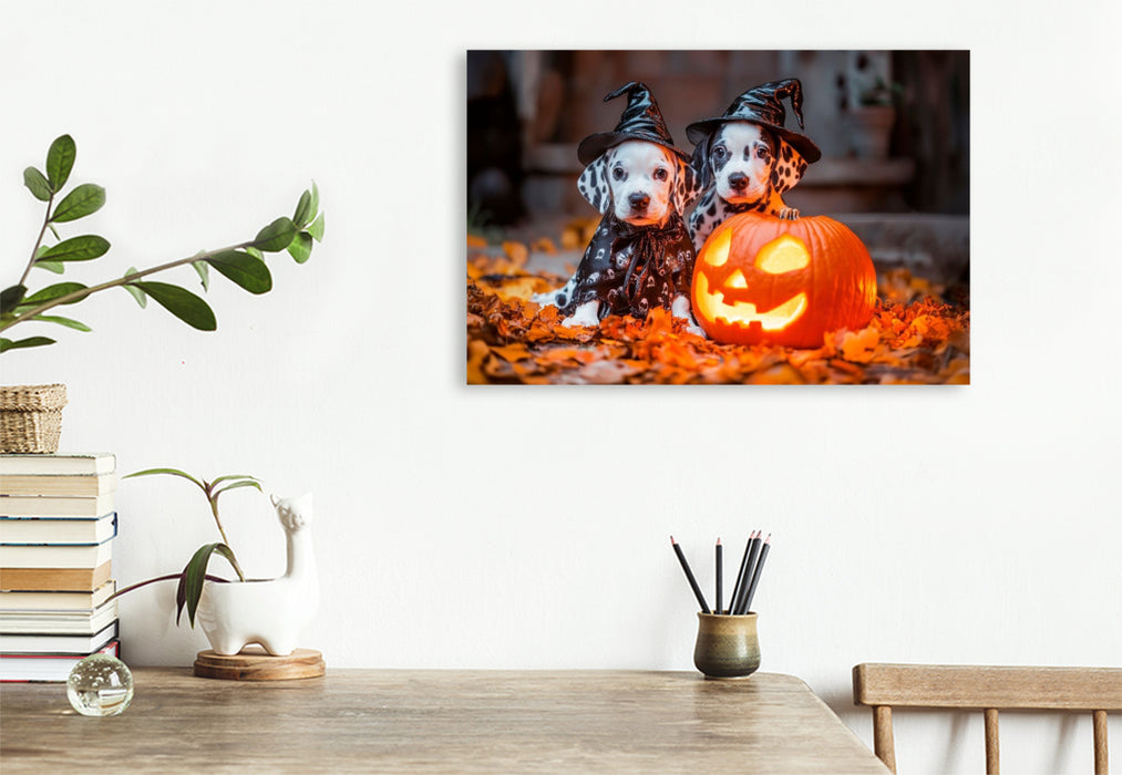 Premium Textil-Leinwand Magische Halloween Nacht mit Dalmatinern
