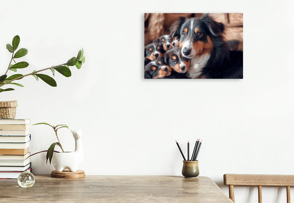 Premium Textil-Leinwand Niedliche Australian Shepherd Familie