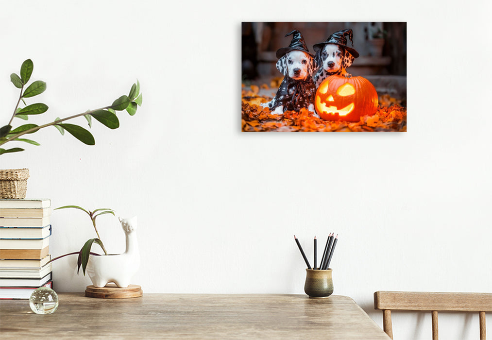Premium Textil-Leinwand Magische Halloween Nacht mit Dalmatinern
