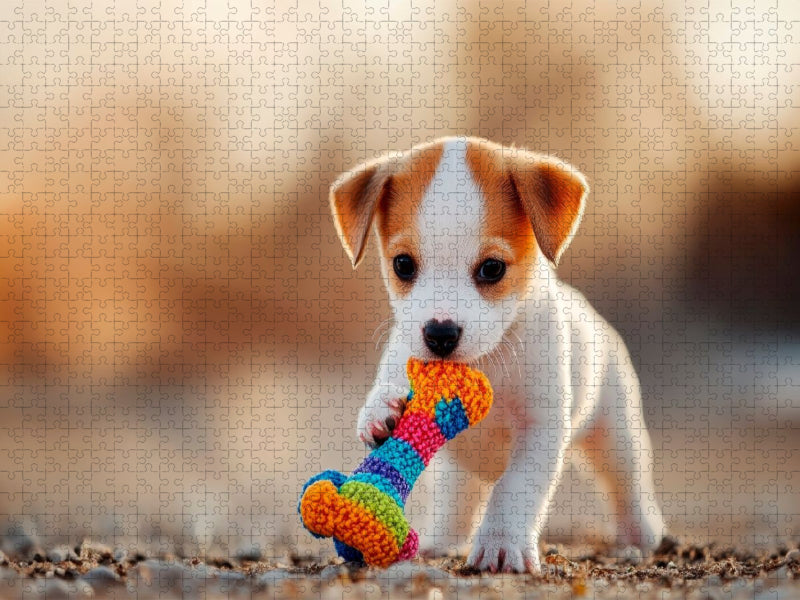 Jack Russell Terrier Welpe mit seinem Lieblingsspielzeug - CALVENDO Foto-Puzzle'