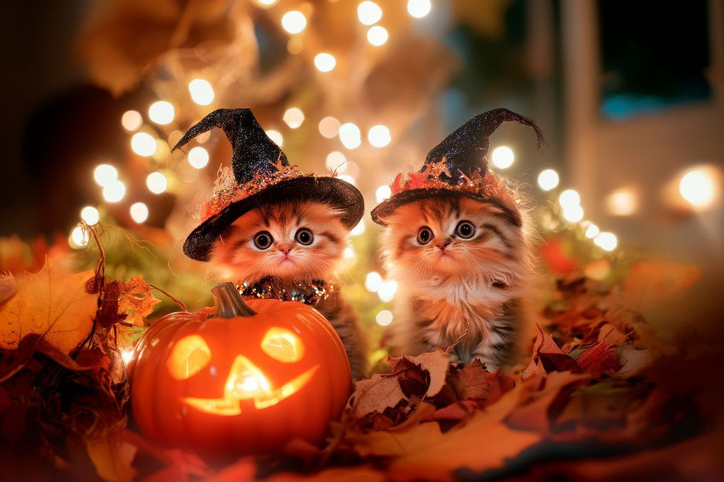 Premium Textil-Leinwand Katzenkinder im Halloweenfieber