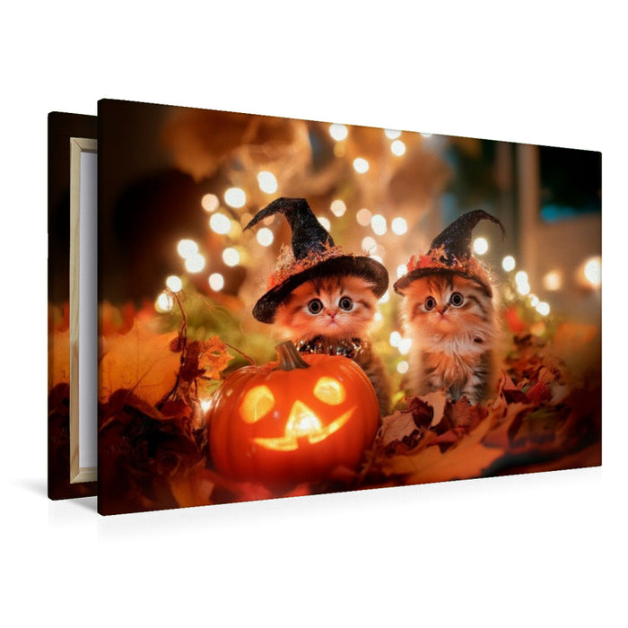 Premium Textil-Leinwand Katzenkinder im Halloweenfieber