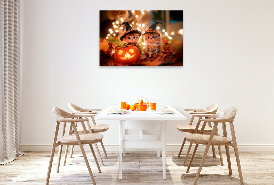 Premium Textil-Leinwand Katzenkinder im Halloweenfieber