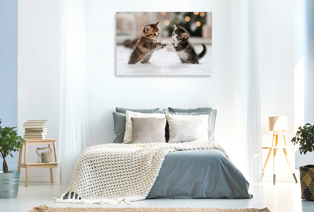 Premium Textil-Leinwand Kätzchen im Winterzauber