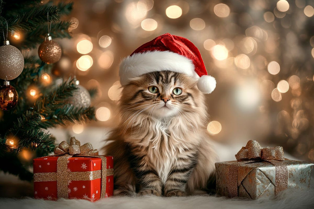Premium Textil-Leinwand Weihnachtszauber auf Samtpfoten